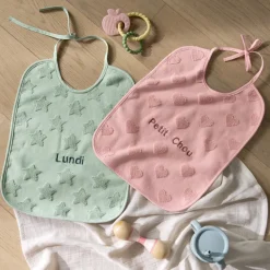 Carré Blanc Bavoir coton Monjour eucalyptus|Enfant Bavoirs & Mini-bavoirs|Nouveautés Bébénew