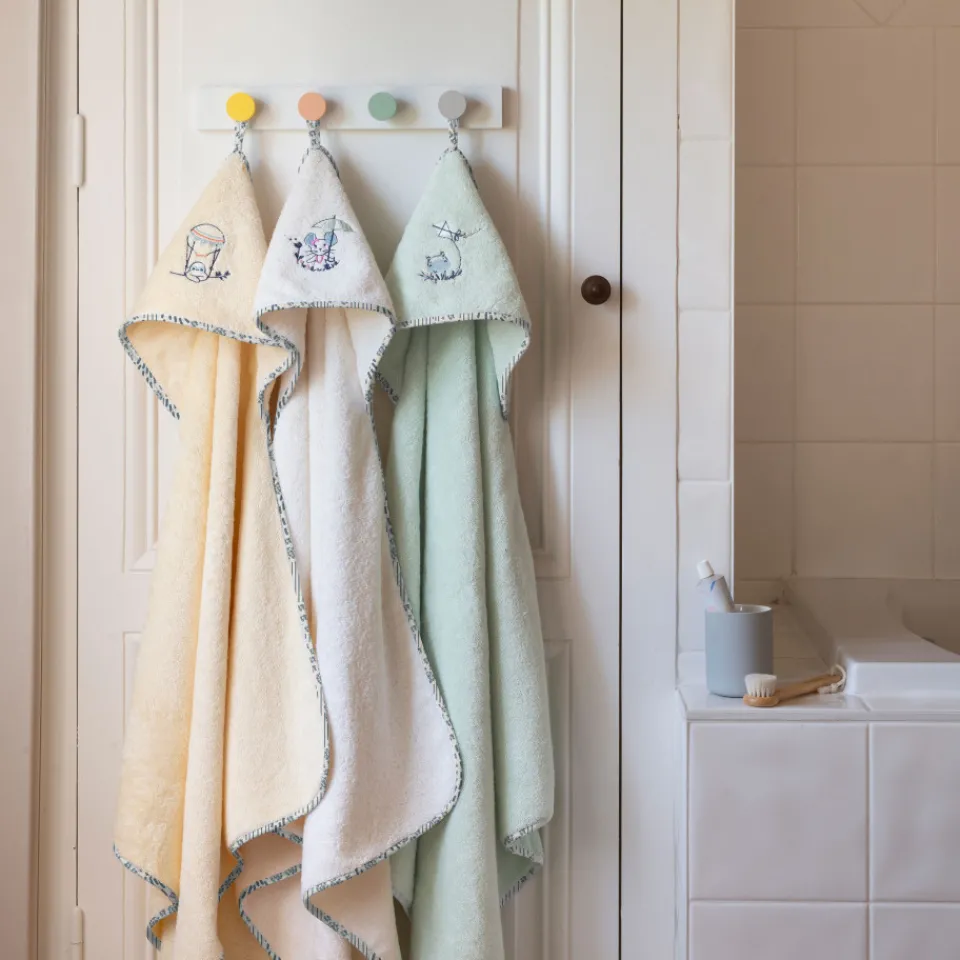 Carré Blanc Cape de bain coton bio Dandine paille|Enfant Capes De Bain