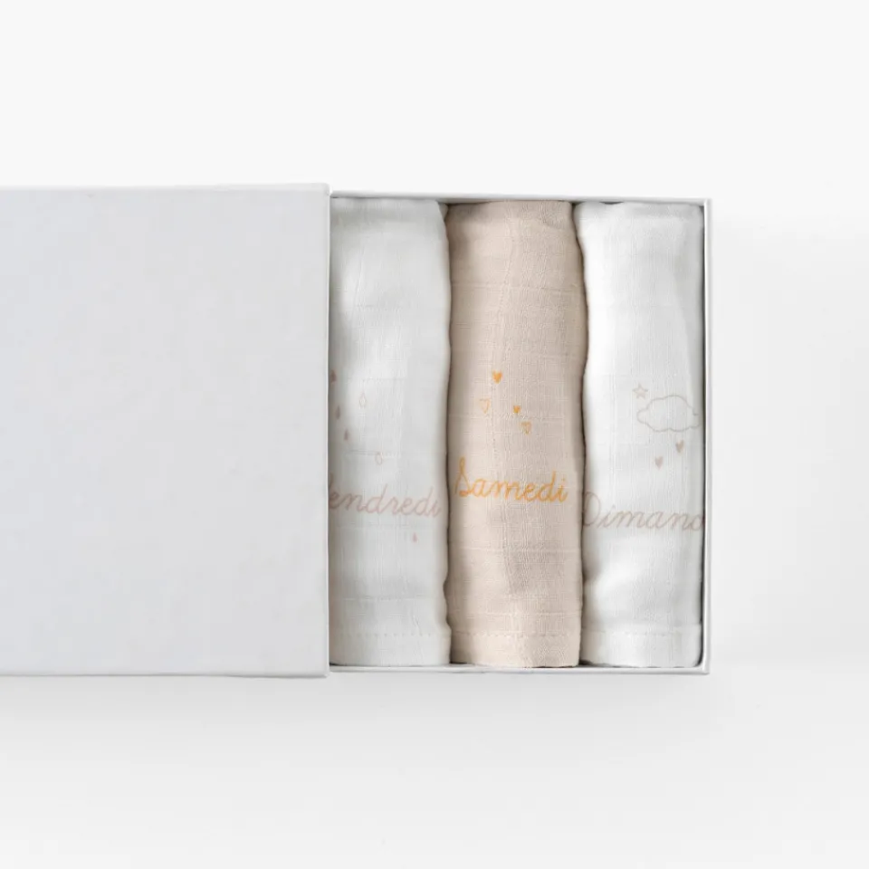 Carré Blanc Coffret semainier de langes coton bio Bienvenue|Enfant Coffrets Cadeaux|Nouveautés Bébénew