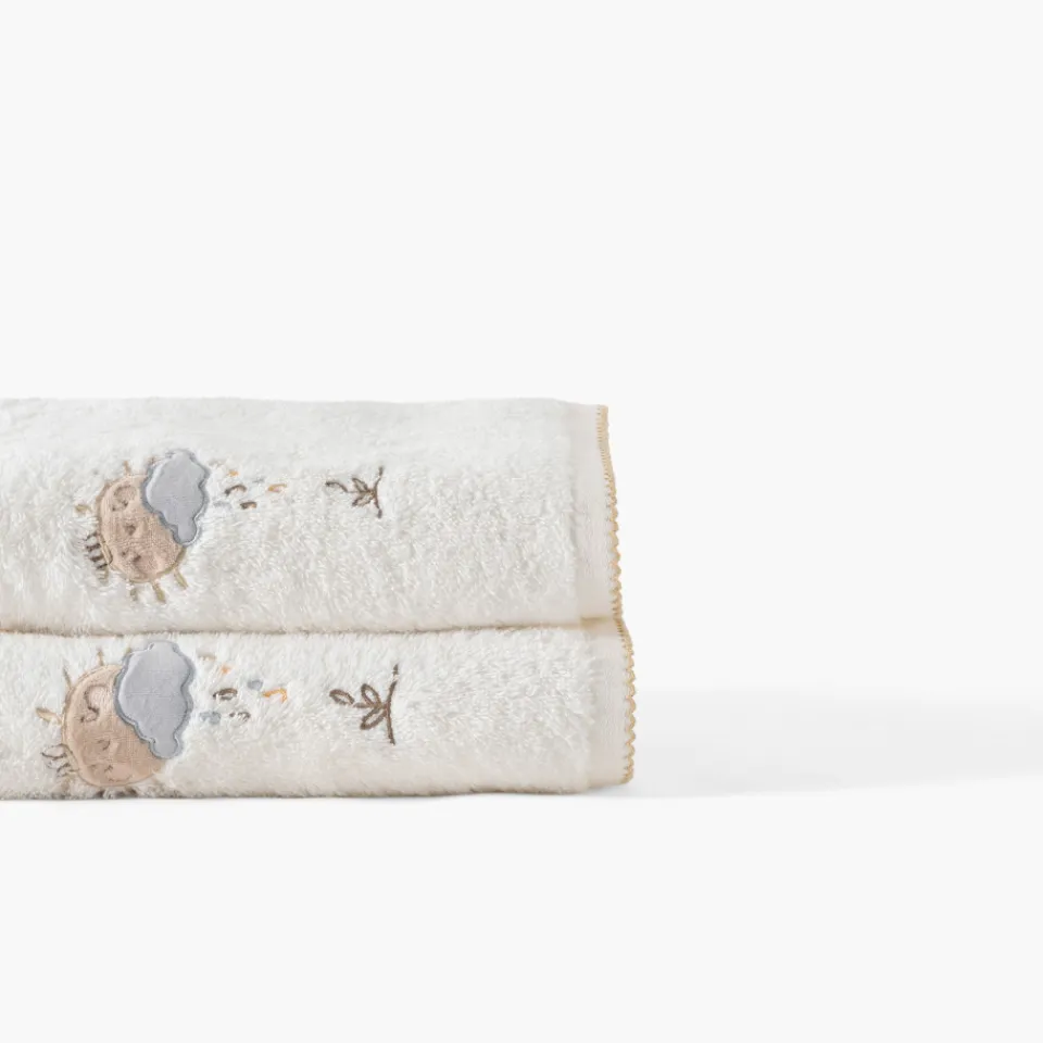 Carré Blanc Drap de bain coton bio Bienvenue blanc|Enfant Draps De Bain