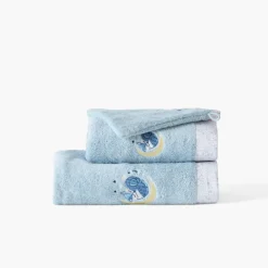 Carré Blanc Drap de bain coton bio Illumine bleu polaire|Enfant Draps De Bain