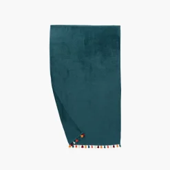 Carré Blanc Drap de bain coton Eclats bleu pétrole| Draps De Bain