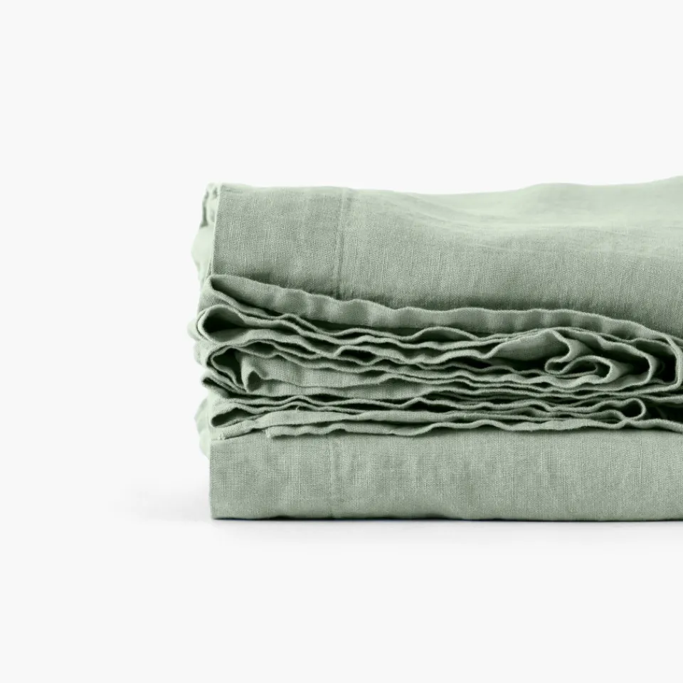 Carré Blanc Drap de lit lin lavé Songe eucalyptus| Draps De Lit