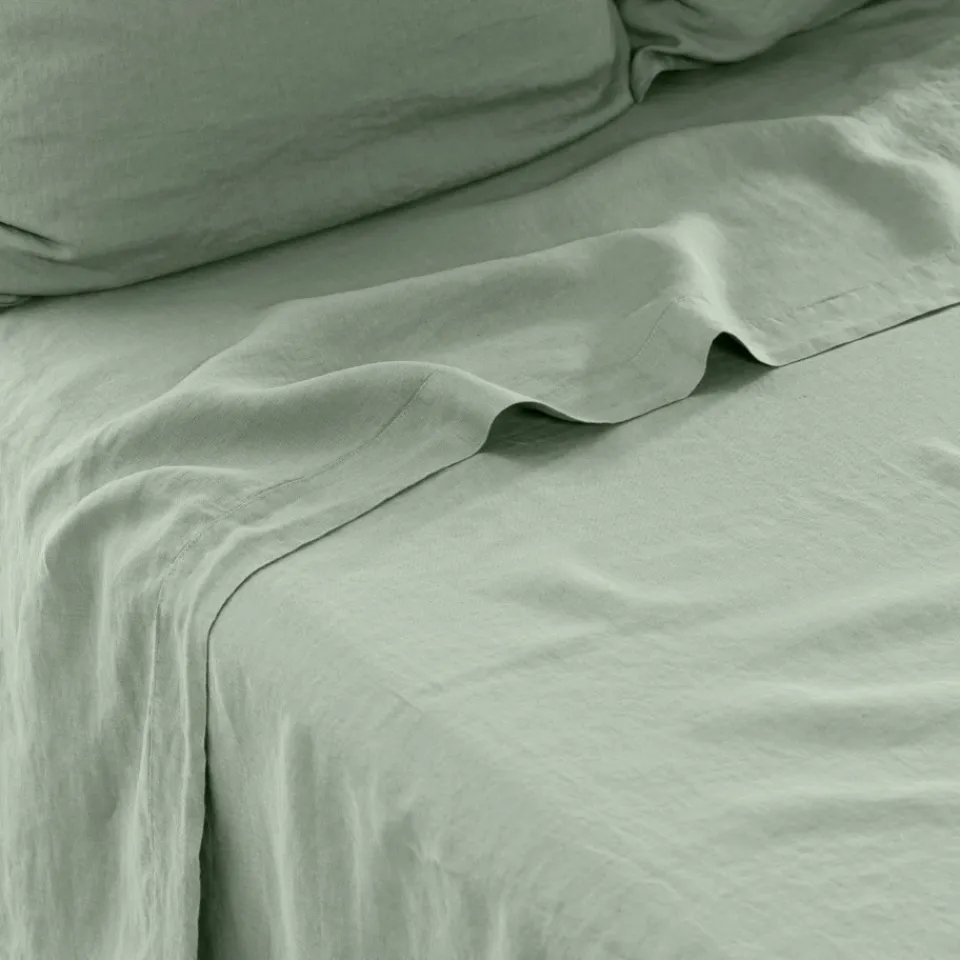 Carré Blanc Drap de lit lin lavé Songe eucalyptus| Draps De Lit