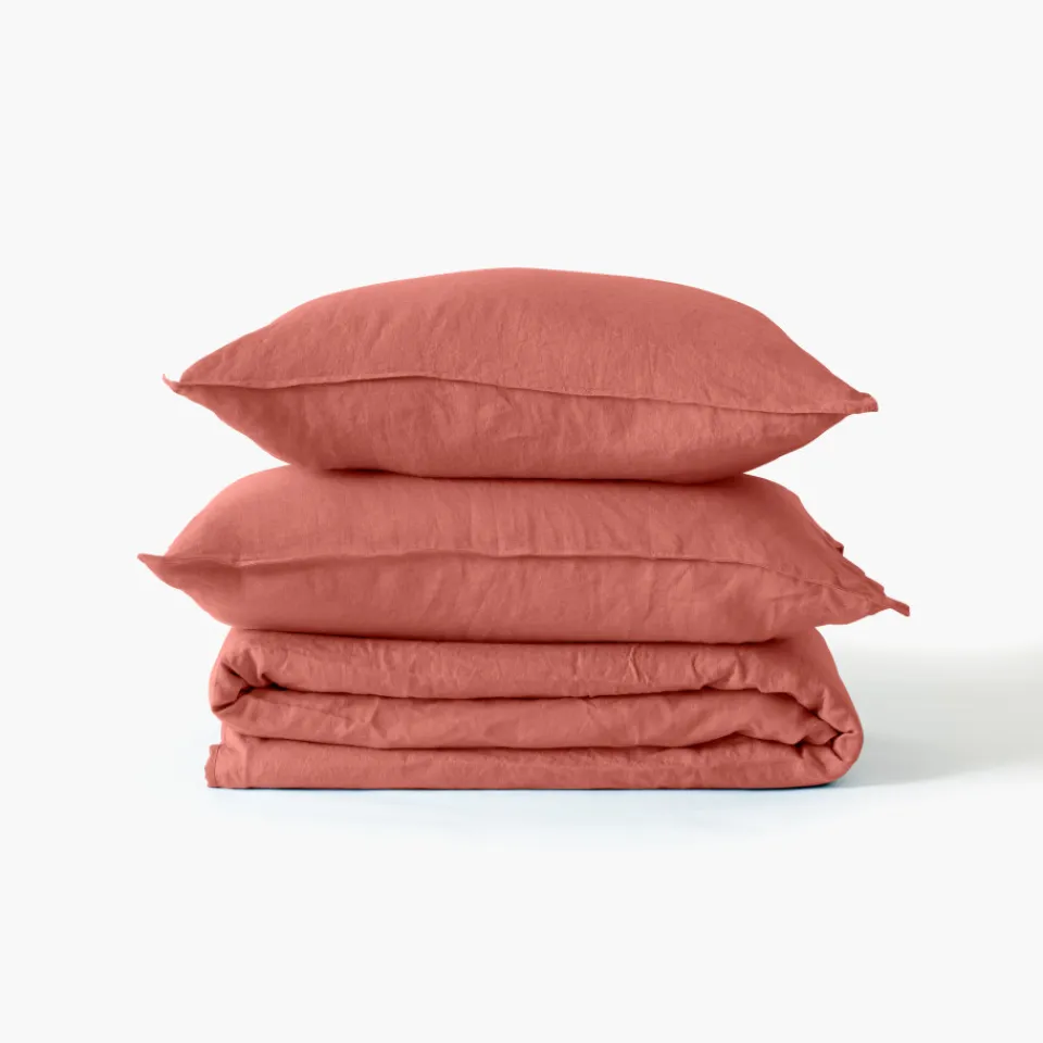 Carré Blanc Drap de lit lin lavé Songe terre cuite| Draps De Lit