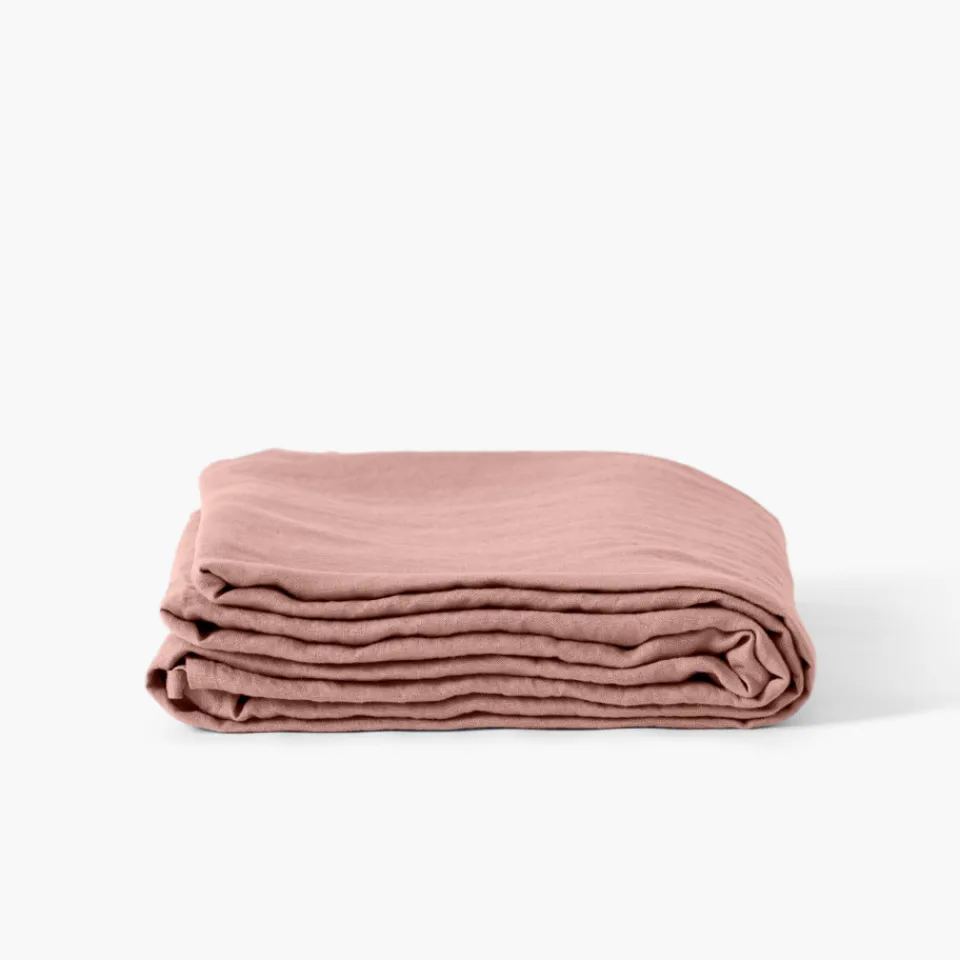 Carré Blanc Drap de lit lin lavé Songe rose cendré| Draps De Lit