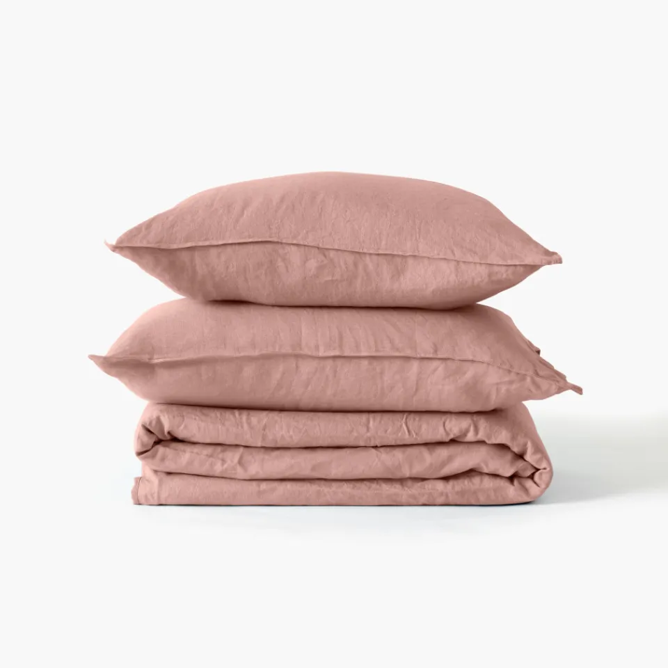 Carré Blanc Drap de lit lin lavé Songe rose cendré| Draps De Lit