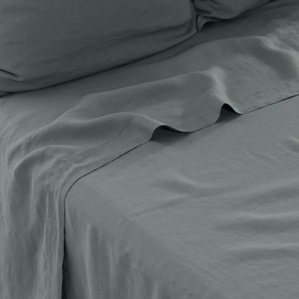 Carré Blanc Drap de lit lin lavé Songe kaki cendré| Draps De Lit