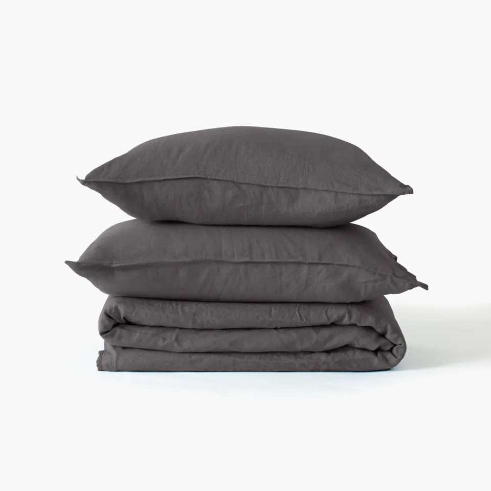 Carré Blanc Drap de lit lin lavé Songe charbon| Draps De Lit