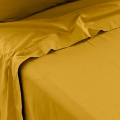 Carré Blanc Drap de lit percale de coton Neo curry| Draps De Lit