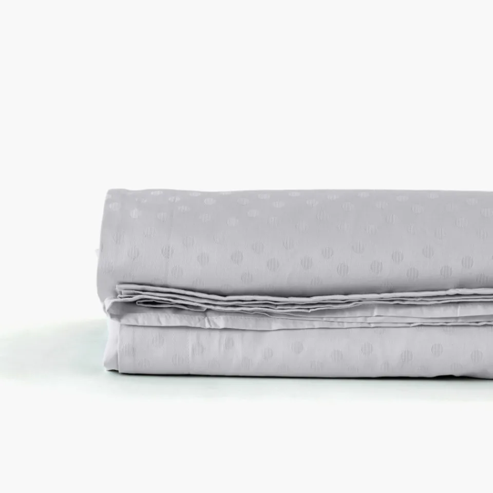 Carré Blanc Drap de lit satin de coton jacquard pois et rayures Prestige tourterelle| Draps De Lit