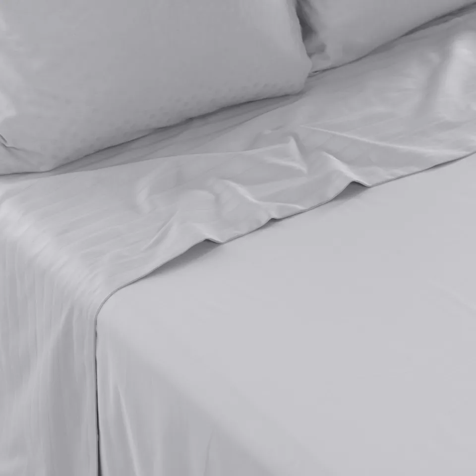 Carré Blanc Drap de lit satin de coton jacquard pois et rayures Prestige tourterelle| Draps De Lit
