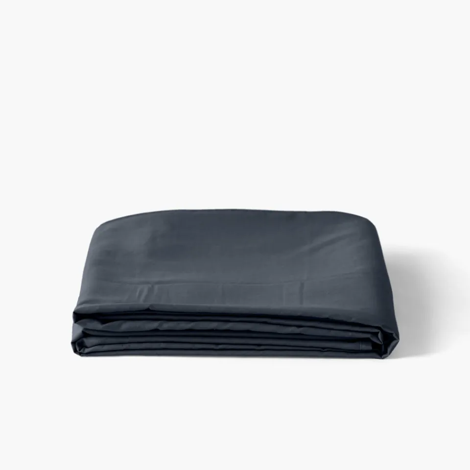 Carré Blanc Drap de lit satin de coton jacquard pois et rayures Prestige bleu nuit| Draps De Lit