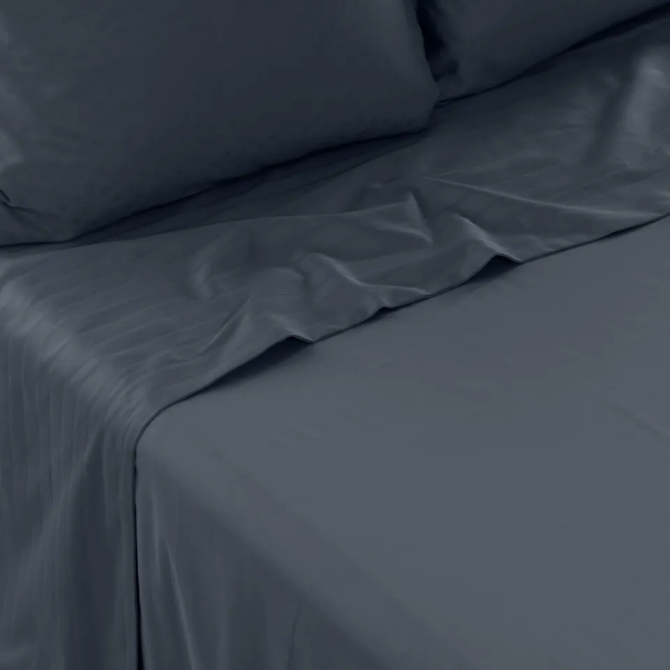 Carré Blanc Drap de lit satin de coton jacquard pois et rayures Prestige bleu nuit| Draps De Lit