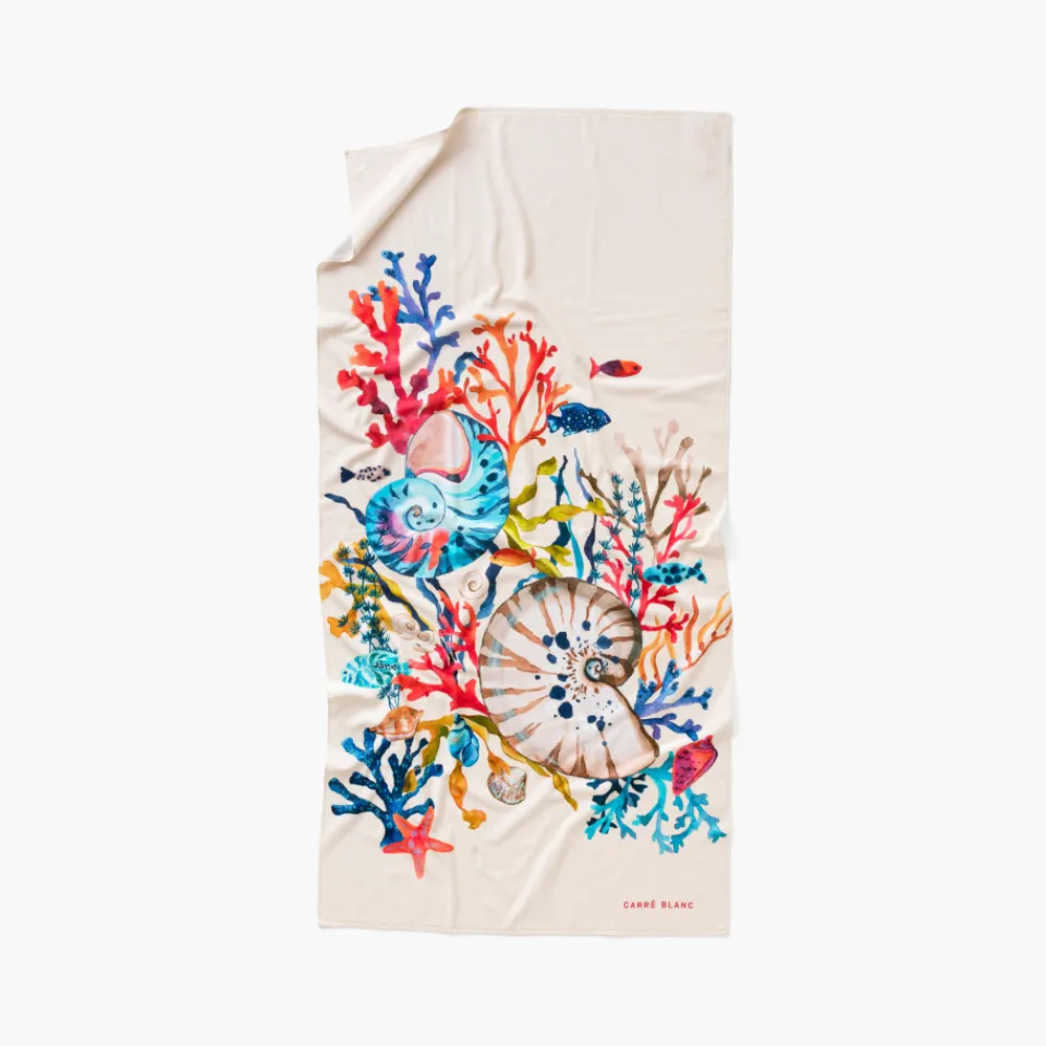 Carré Blanc Drap de plage coton Récif| La Plage