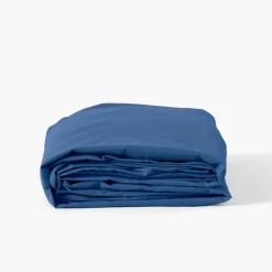 Carré Blanc Drap housse coton lavé Songe bleu de chine| Draps Housse