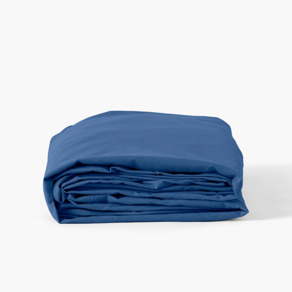 Carré Blanc Drap housse coton lavé Songe bleu de chine| Draps Housse