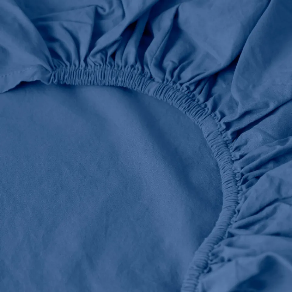 Carré Blanc Drap housse coton lavé Songe bleu de chine| Draps Housse