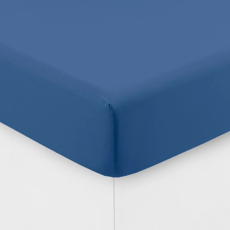 Carré Blanc Drap housse coton lavé Songe bleu de chine| Draps Housse