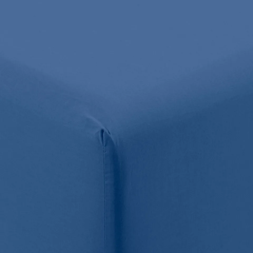 Carré Blanc Drap housse coton lavé Songe bleu de chine| Draps Housse