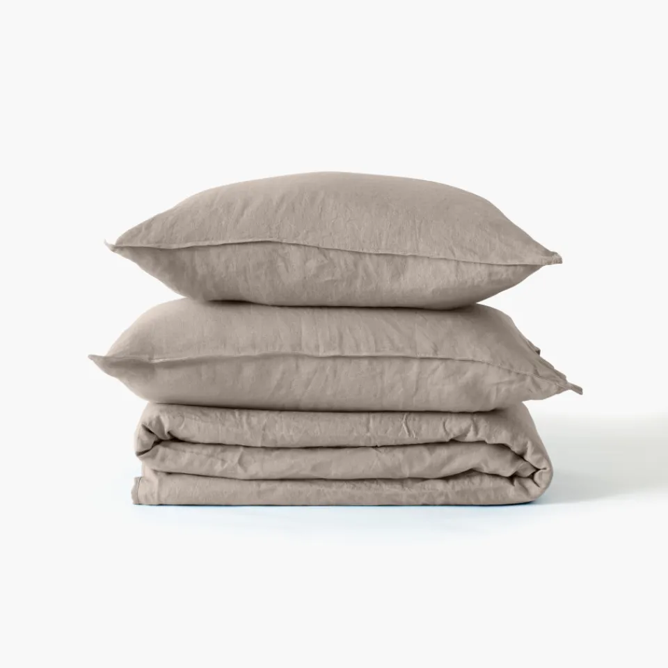 Carré Blanc Drap housse coton lavé Songe grège| Draps Housse