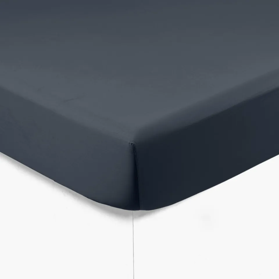 Carré Blanc Drap housse satin de coton uni Prestige bleu nuit| Draps Housse