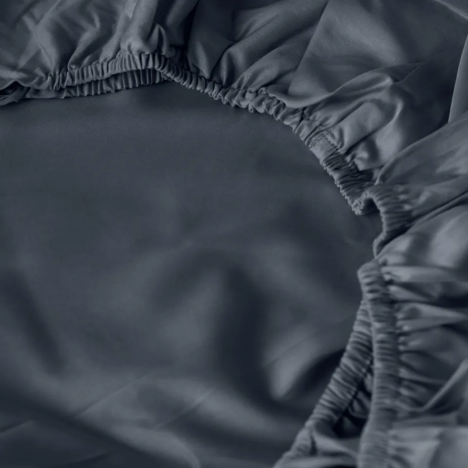Carré Blanc Drap housse satin de coton uni Prestige bleu nuit| Draps Housse