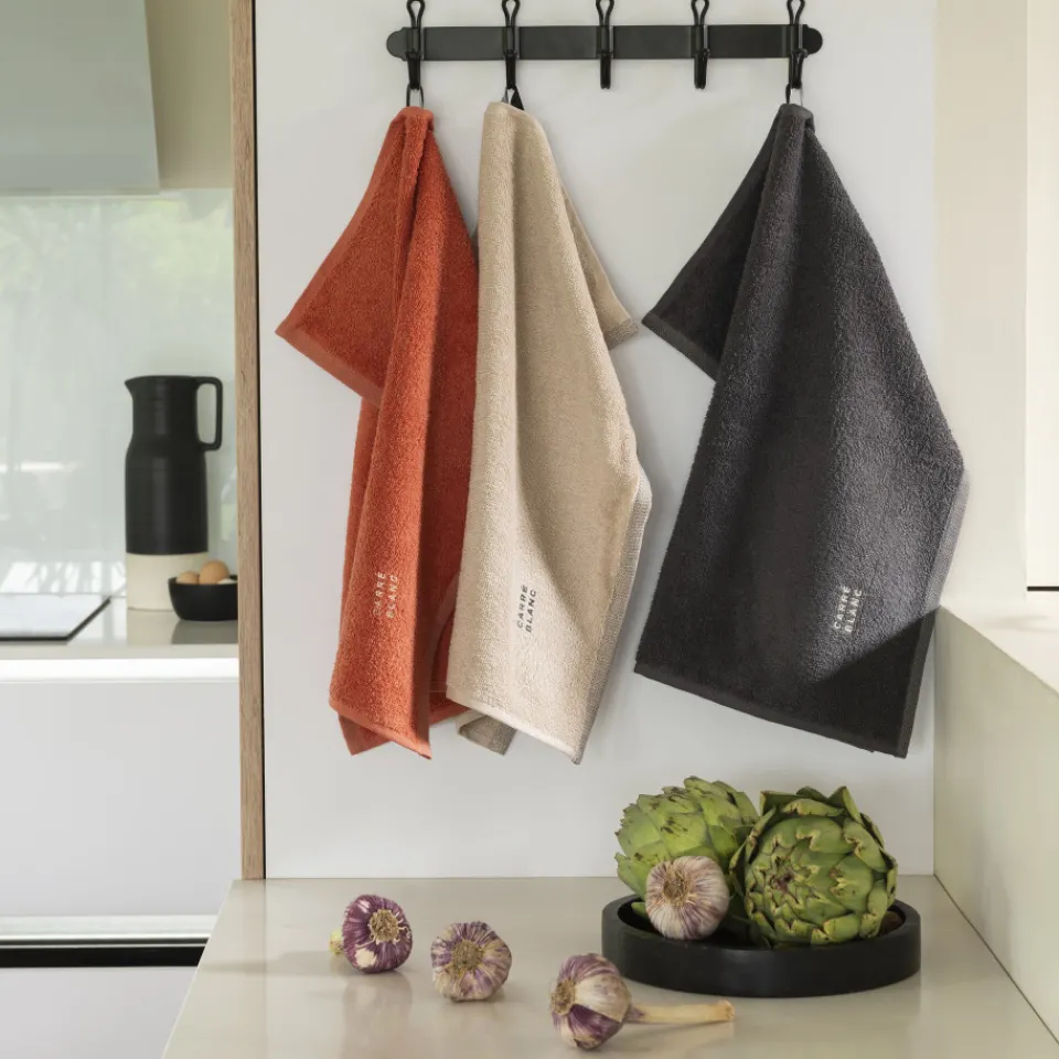 Carré Blanc Essuie mains coton Signature terre cuite| Torchons & Essuie-mains