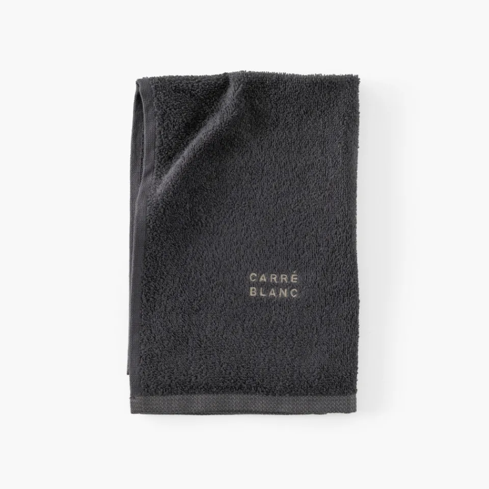 Carré Blanc Essuie mains coton Signature charbon|Homme Torchons & Essuie-mains|Coffrets Cadeaux