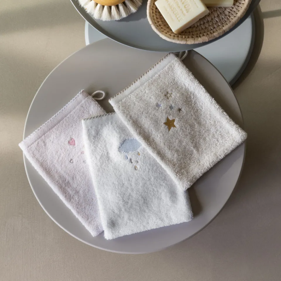 Carré Blanc Gant de toilette coton bio Bienvenue naturel|Enfant Nouveautés Bébénew|Gants De Toilette