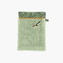 Carré Blanc Gant de toilette coton biologique Dinotopi kaki|Enfant Gants De Toilette
