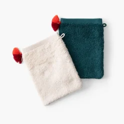 Carré Blanc Gant de toilette coton Eclats bleu pétrole| Gants De Toilette