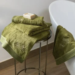 Carré Blanc Gant de toilette coton et viscose de bambou Silvalys vert mousse| Gants De Toilette