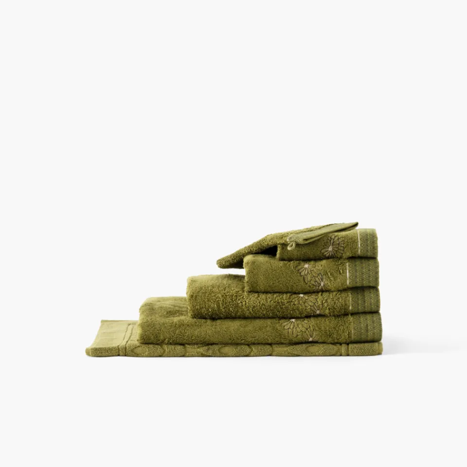Carré Blanc Gant de toilette coton et viscose de bambou Silvalys vert mousse| Gants De Toilette