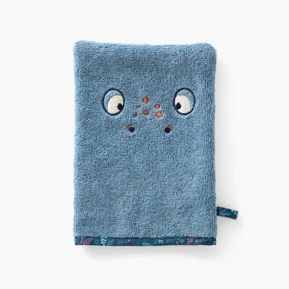 Carré Blanc Gant de toilette coton Happyful bleu céleste|Enfant Gants De Toilette
