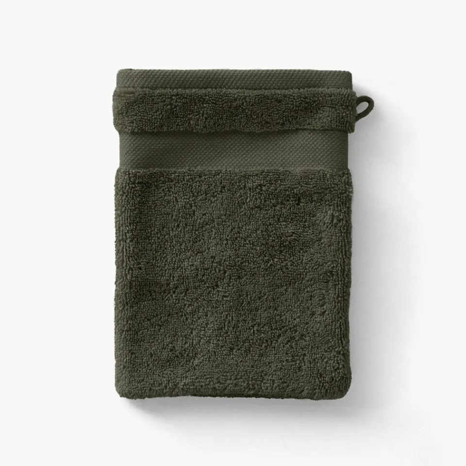Carré Blanc Gant de toilette coton Lola II vert kaki| Gants De Toilette