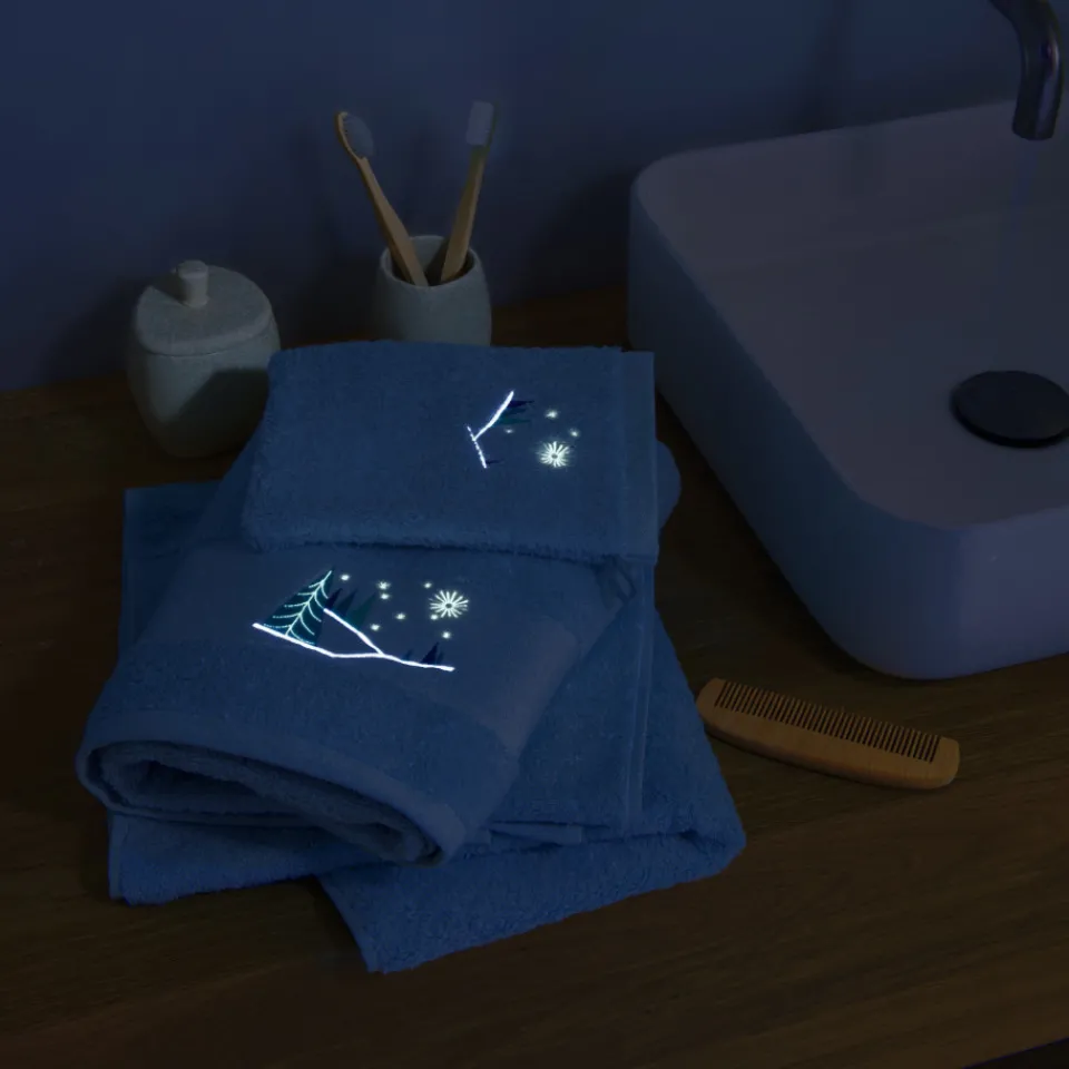 Carré Blanc Gant de toilette phosphorescent coton Stellaire bleu banquise|Enfant Gants De Toilette|Nouveautés Bébénew
