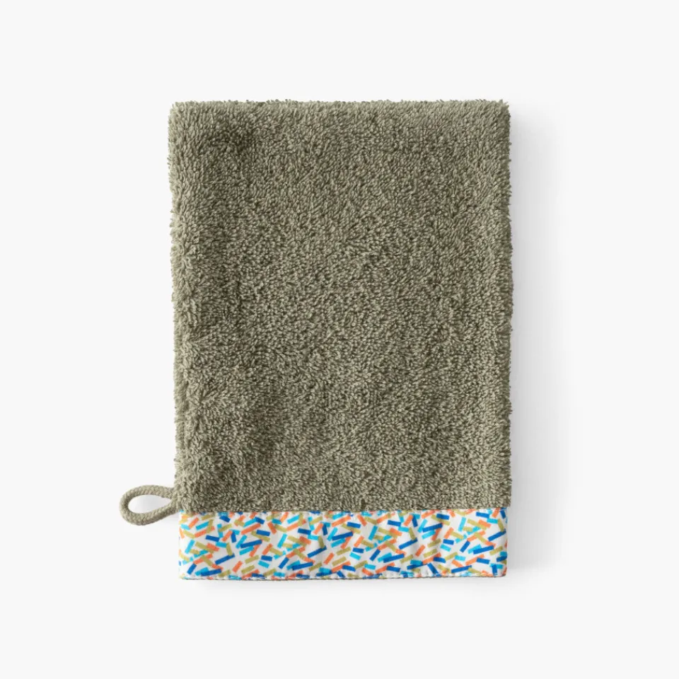 Carré Blanc Gant de toilette Playful kaki|Enfant Gants De Toilette