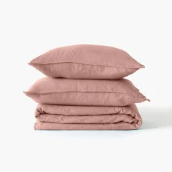 Carré Blanc Housse de couette enfant lin et coton lavé Songe rose cendré|Enfant Housses De Couette