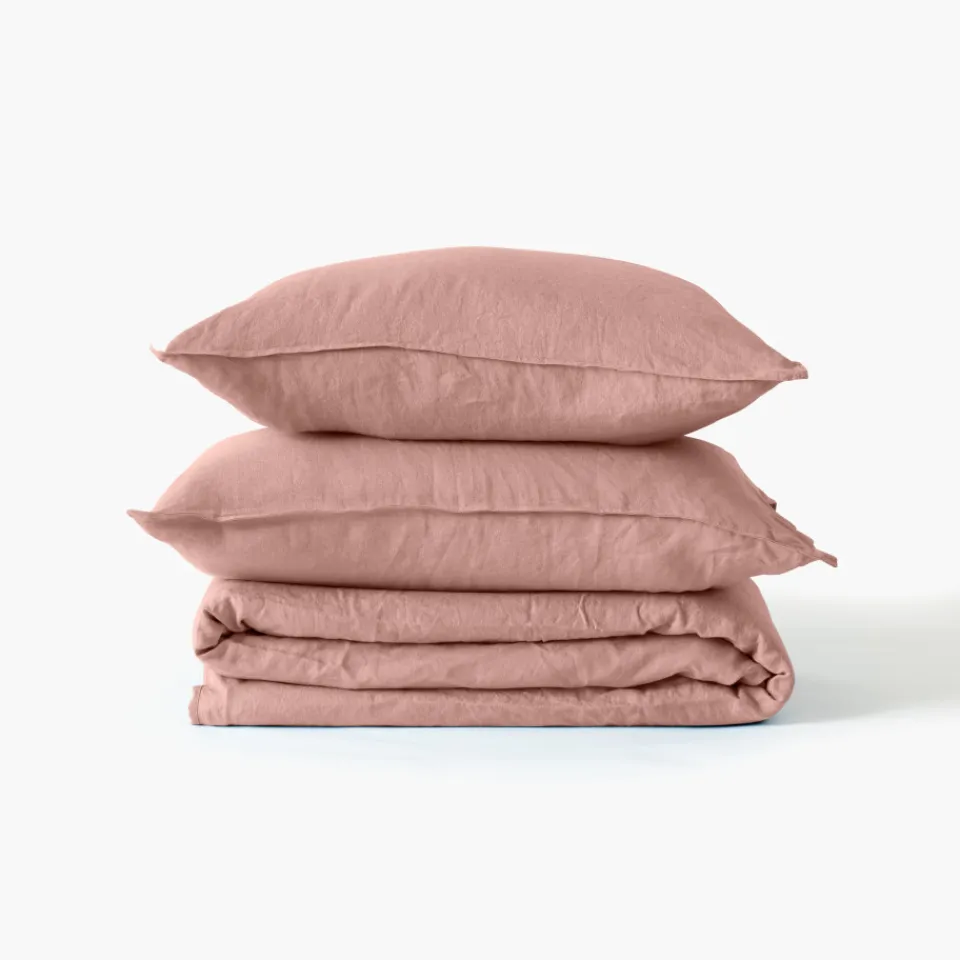 Carré Blanc Housse de couette enfant lin et coton lavé Songe rose cendré|Enfant Housses De Couette