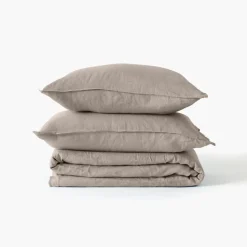 Carré Blanc Housse de couette lin et coton lavé Songe grège| Housses De Couette