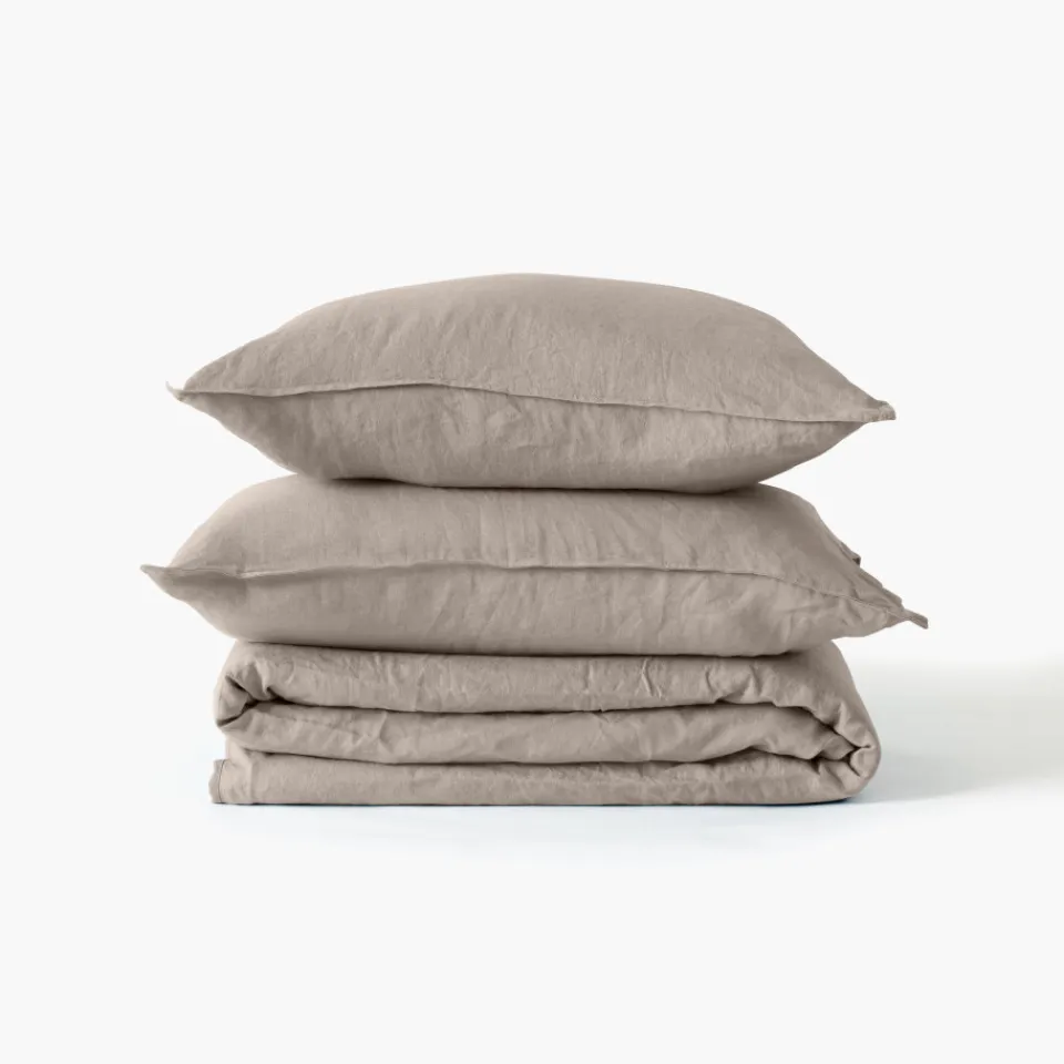 Carré Blanc Housse de couette lin et coton lavé Songe grège| Housses De Couette