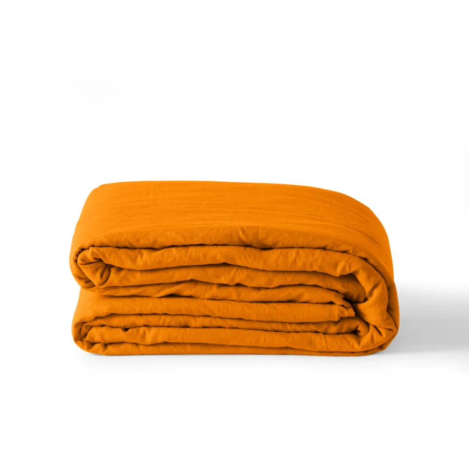 Carré Blanc Housse de couette lin et coton lavé Songe curcuma| Housses De Couette