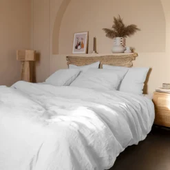 Carré Blanc Housse de couette lin et coton lavé Songe blanc| Housses De Couette