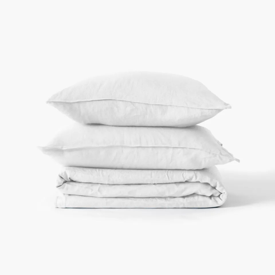 Carré Blanc Housse de couette lin et coton lavé Songe blanc| Housses De Couette