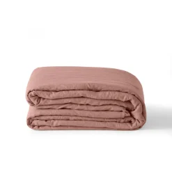 Carré Blanc Housse de couette lin et coton lavé Songe rose cendré| Housses De Couette