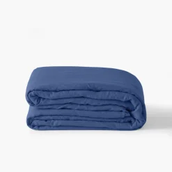 Carré Blanc Housse de couette lin et coton lavé Songe bleu de chine| Housses De Couette