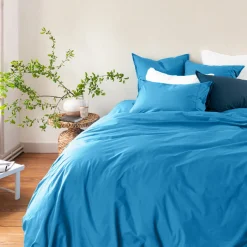 Carré Blanc Housse de couette percale de coton Neo azur| Housses De Couette