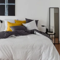 Carré Blanc Housse de couette percale de coton Neo anthracite géométrique| Housses De Couette