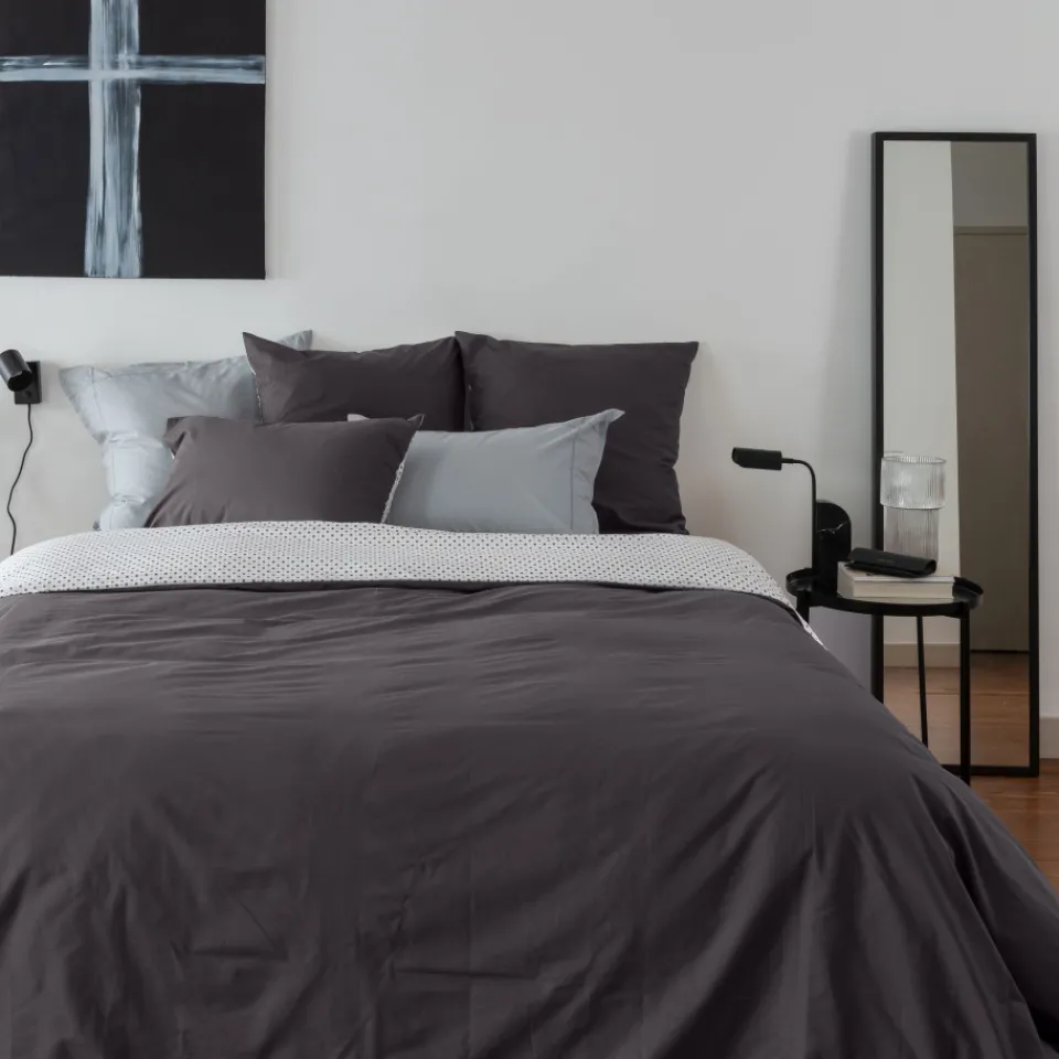 Carré Blanc Housse de couette percale de coton Neo anthracite géométrique| Housses De Couette